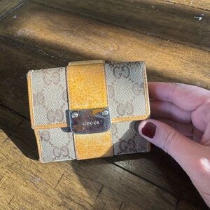 Gucci Beige and Tan Canvas Monogram vintage Wallet